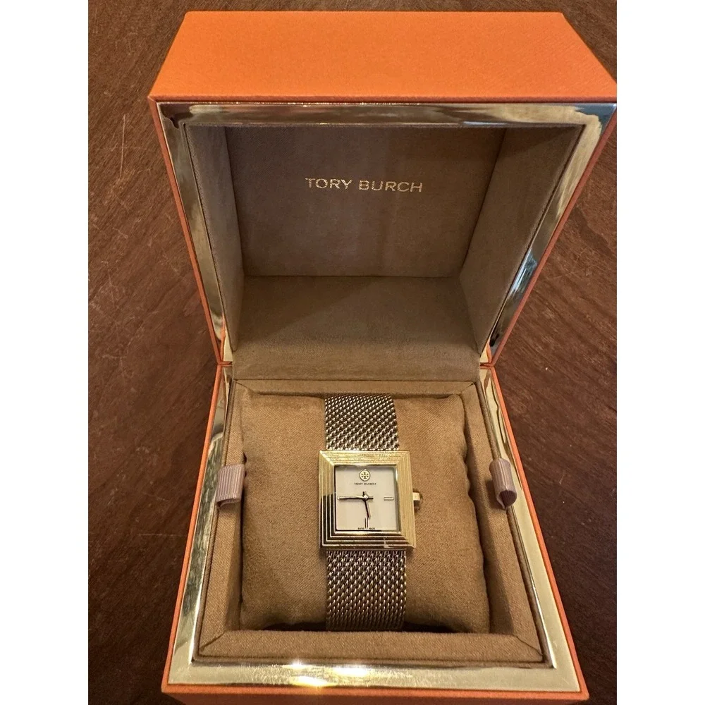 Tory Burch Sawyer Women's 25mm Gold Tone Watch‎ Mesh Band with Box Dead Battery